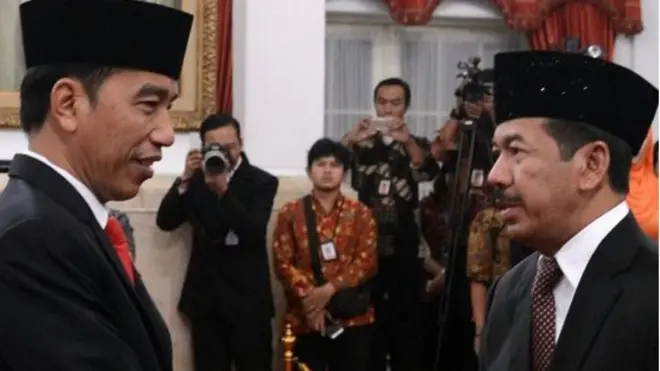 Pelantikan Ketua Badan Siber dan Sandi Negara (BSSN) Mayjen TNI Purn Djoko Setiadi di Istana Kepresidenan, Rabu (3/1).