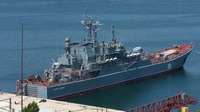 The landing ship Caesar Kunikov was said to be off the Black Sea town of Myshkor when it was hit (file pic)