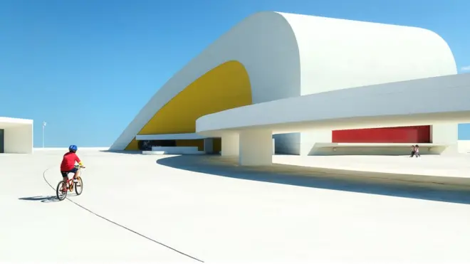 Taken at the Cultural Centre of Aviles in Northern Spain, Hans Wichmann documents a young cyclist. He says the museum is "a successful integration of modern buildings in an old industrial site by architect Oscar Niemeyer. A place for large and small people."