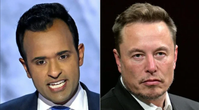 صورتان شخصيتان جنباً إلى جنب لراماسوامي وماسك