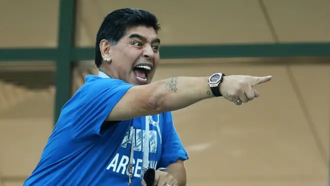 El histrionismo de Maradona estuvo presente en Rusia 2018.