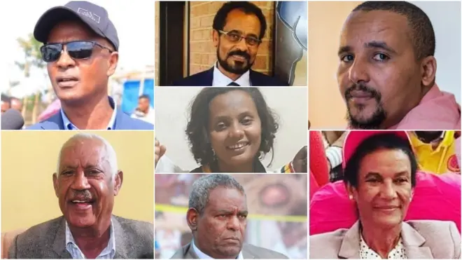 አቶ አስክንድር ነጋ፣ አቶ በቀለ ገርባ፣ አቶ ጃዋር መሐመድ፣ ወ/ሮ አስቴር ስዩም፣ አቶ ስብሐት ነጋ፣ አቶ አባይ ወልዱ እና ወ/ሮ ቅዱሳን ነጋ