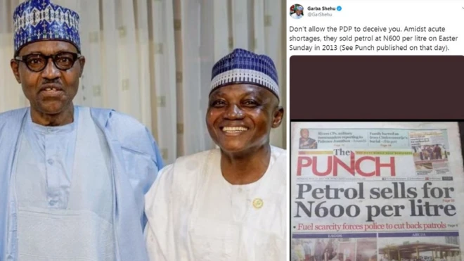 Garba Shehu Tweet on fuel price history