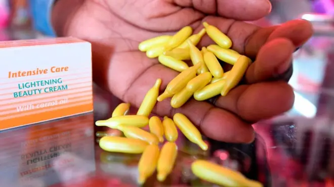 Capsules and cream for skin bleaching.