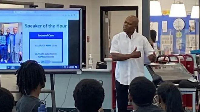 Leonard Cure speaking to a group of high school students in Georgia in October