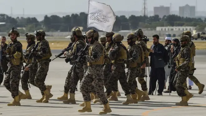 Taliban Badri special force fighters arrive at the Kabul airport in Kabul on August 31, 2021