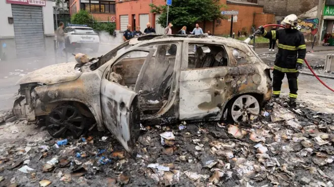 Aftermath after a third night of riots between protesters and police in France