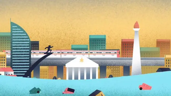 Illustration of a sinking Jakarta