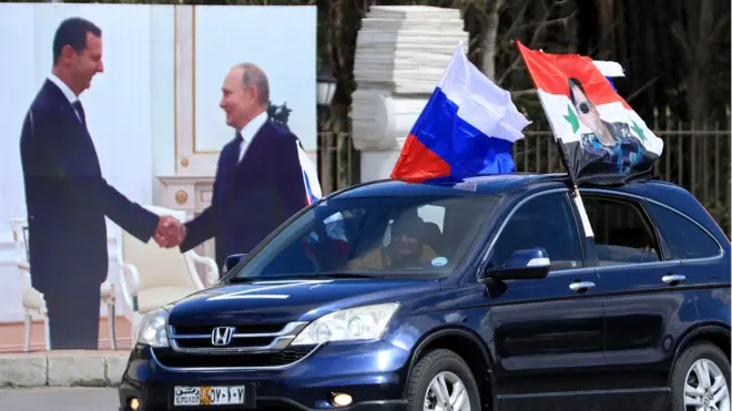 شماری از هواداران بشار اسد در دمشق از حمله روسیه به اوکراین استقبال کردند