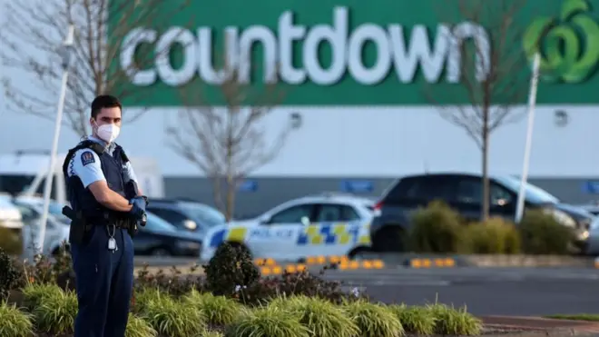 Armed police patrol the area around Countdown LynnMall