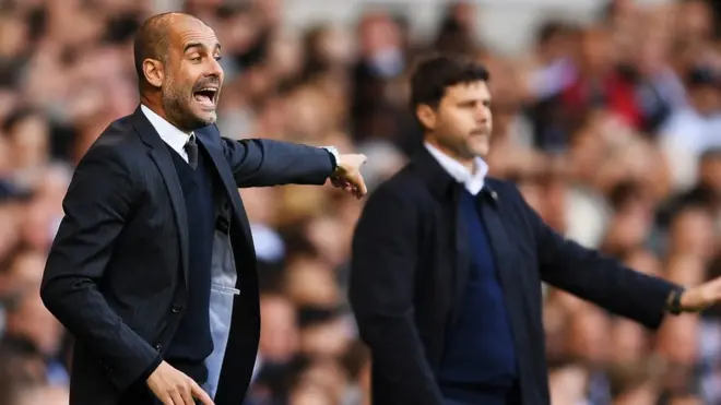 Josep Guardiola của Manchester City và Mauricio Pochettino của Tottenham Hotspur trong trận đấu ngày 2/10/2016