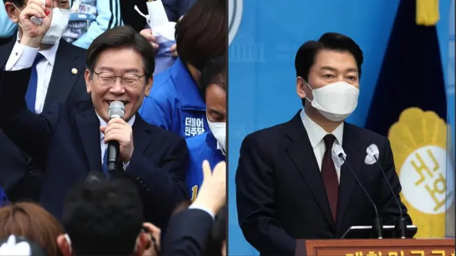 8일 6.1 지방선거 출사표를 던진 이재명 전 경기지사와 안철수 대통령직인수위원장