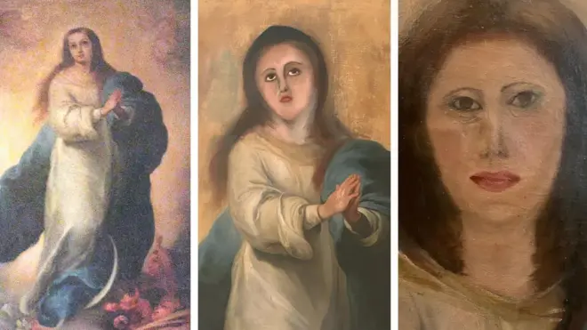 Two attempts were made to 'restore' Murillo's original painting (L)