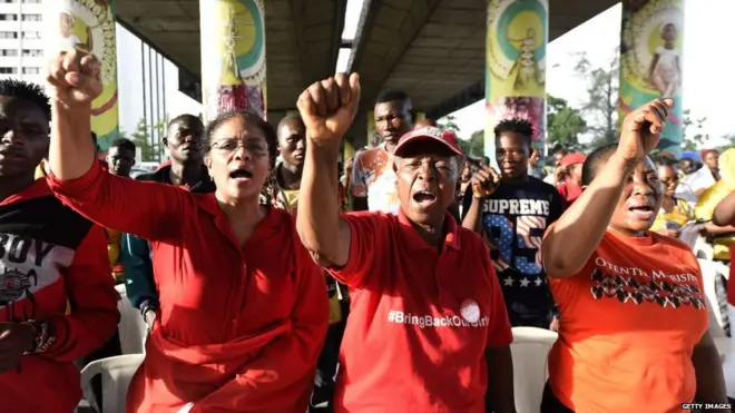 Bring Back Our Girls activists protest for di four year anniversary