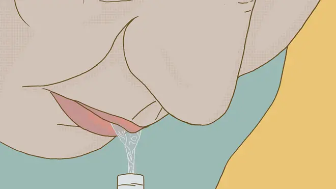 Illustration of a woman spitting