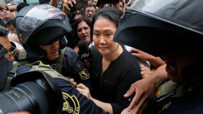 Keiko Fujimori al llegar al tribunal el martes 28 de enero de 2020