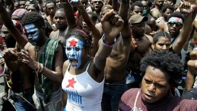 Puluhan mahasiswa Papua berunjuk rasa di Jakarta, 22 Agustus 2019.