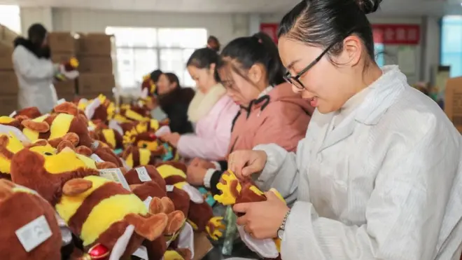 Chinese workers in toy factory in Jiangsu.