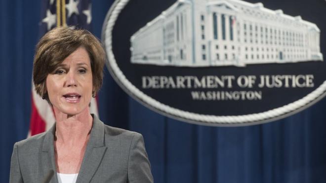 Deputy Attorney General Sally Yates speaks during a press conference to announce environmental and consumer relief in the Volkswagen litigation at the Department of Justice in Washington, DC, June 28, 2016