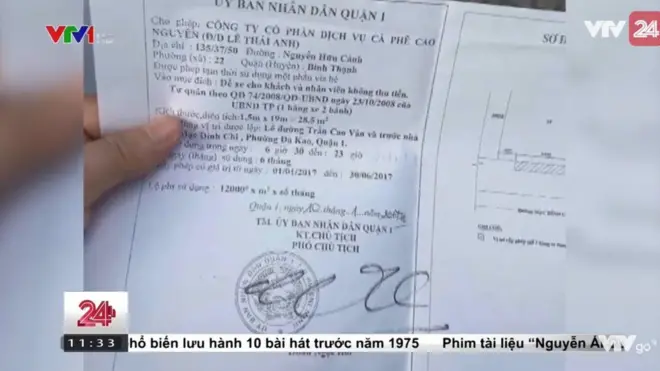 Bản tin VTV xác nhận văn bản cho thuê vỉa hè của Ủy ban Nhân dân quận 1 là có thật