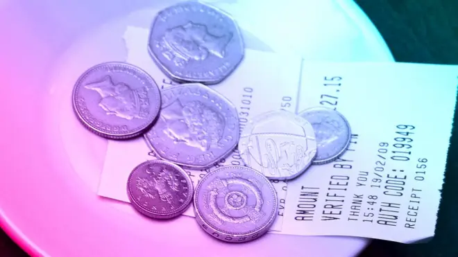 Coin change on top of a receipt