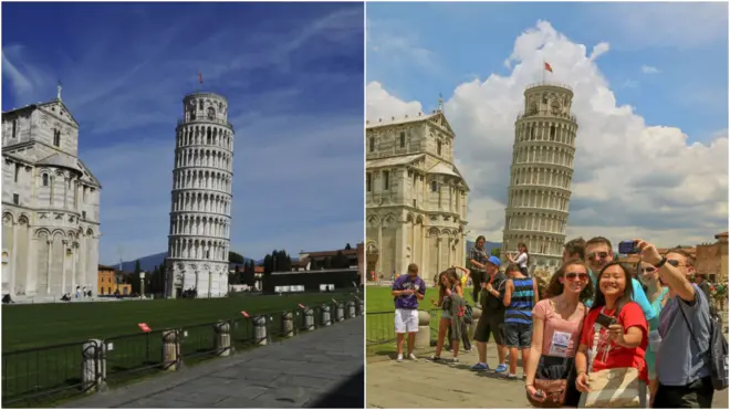 اٹلی کا مشہور پیسا ٹاور جون 2013 میں اور مارچ 2020 میں