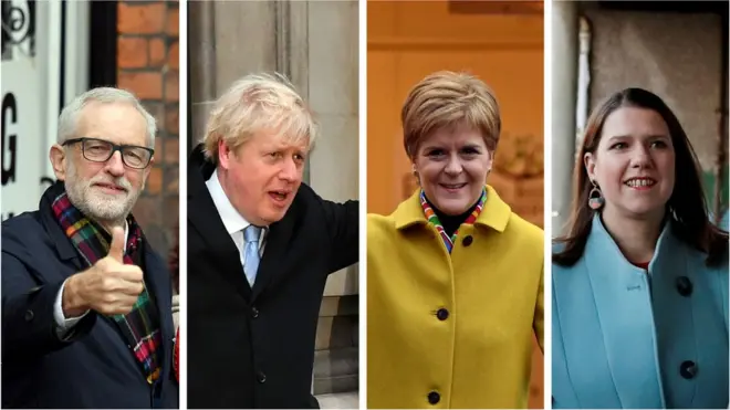 Labour leader Jeremy Corbyn, Tory leader Boris Johnson, SNP leader Nicola Sturgeon and Lib Dem leader Jo Swinson cast their votes