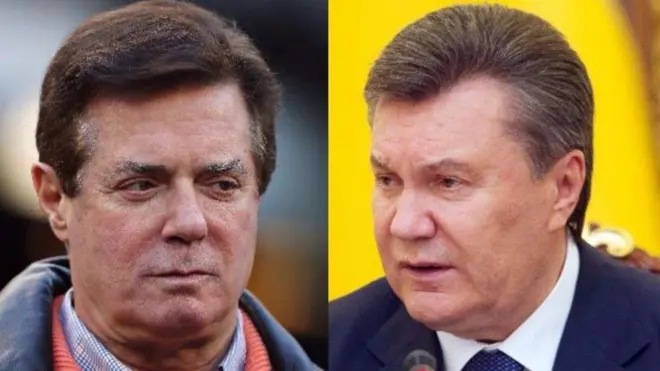 З 2007 по 2012 рік політтехнолог Пол Манафорт (ліворуч) міг отримати від регіоналів на чолі із екс-президентом Віктором Януковичем (праворуч) 12,7 млн доларів