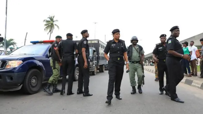 Police officers for Surulere during protest far back