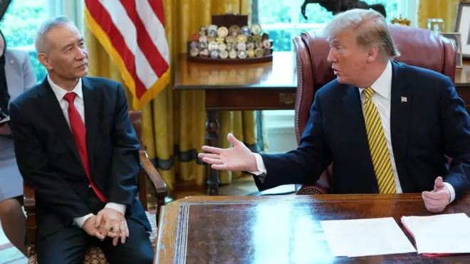 Tổng thống Donald Trump tiếp Phó thủ tướng Trung Quốc Lưu Hạc tại Nhà Trắng hôm 31/1/2019 trong cuộc đàm phán trực tiếp để kết thúc cuộc chiến thương mại giữa hai nước