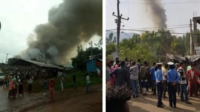 የፍኖተ ሰላምና የወልዲያ ማረሚያ ቤቶች ቃጠሎ ከርቀት ሲታይ