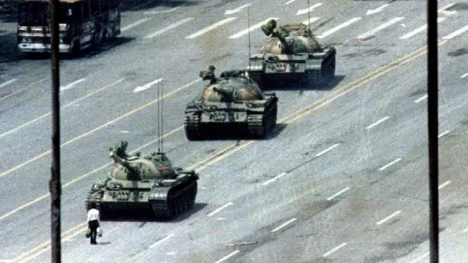 The Tiananmen Tank Man, here pictured by Reuter's photographer Arthur Tsang
