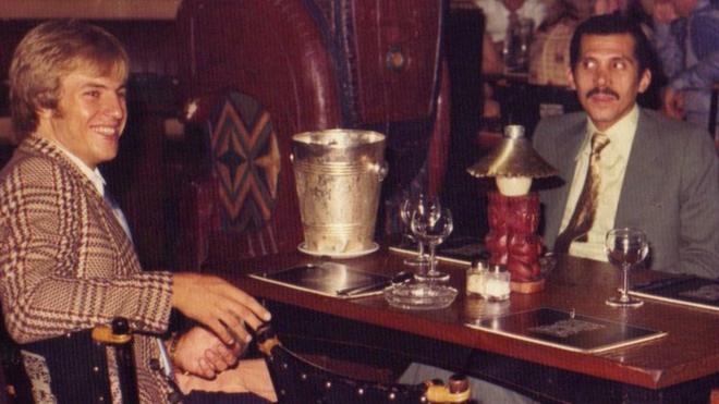 Eamonn O'Keefe, Prince Abdullah bin Nasser, and his wife in a London restaurant in 1976