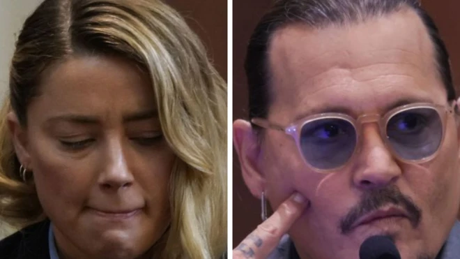 Amber Heard y Johnny Depp en el estrado