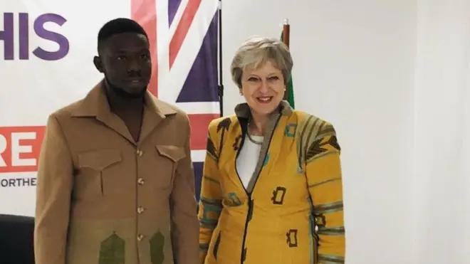 Emmanuel Okoro na di designer of di jacket wey Theresa May wear wen she go Nigeria