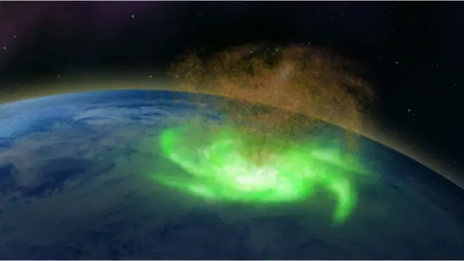 ภาพจำลอง "เฮอริเคนอวกาศ" (space hurricane) บนท้องฟ้าของขั้วโลกเหนือ