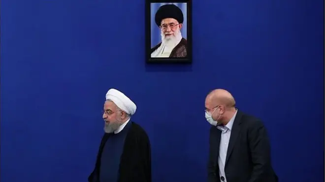 محمدباقر قالیباف رئیس مجلس شورای اسلامی و حسن روحانی رئیس جمهور در جلسه شورای عالی هماهنگی اقتصادی در نهاد ریاست جمهوری