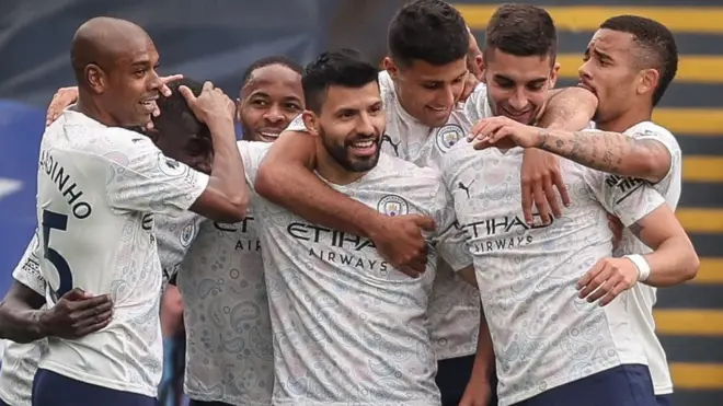 Manchester City celebrate scoring at Crystal Palace
