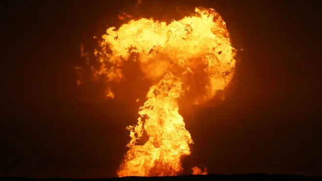 The explosion sent a column of fire into the sky