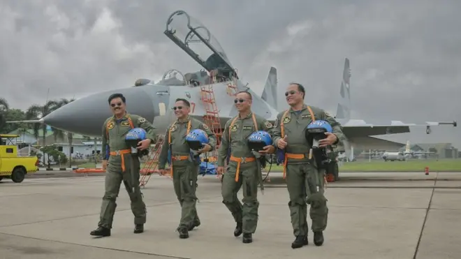 Panglima TNI Marsekal Hadi di Halim bersama Kapolri, KSAD, dan KSAL, Rabu (20/12).