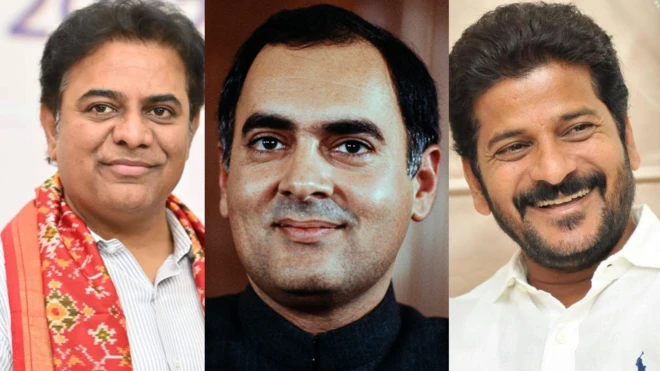 కేటీఆర్, రాజీవ్ గాంధీ, రేవంత్ రెడ్డి