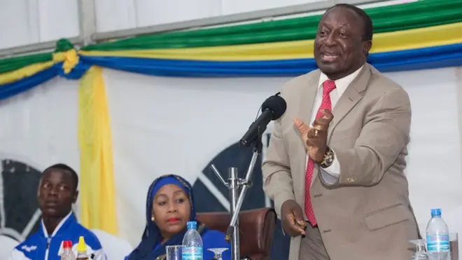 Waziri wa habari Utamaduni Sanaa na Michezo nchini Tanzania, Dk Harison Mwakyembe akisisitiza jambo.