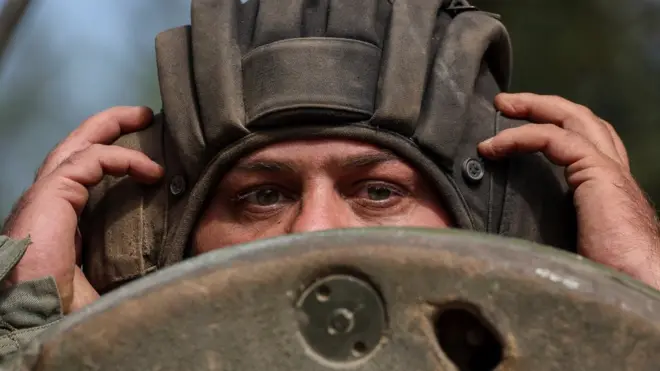 A military exercise of Ukrainian tank crews