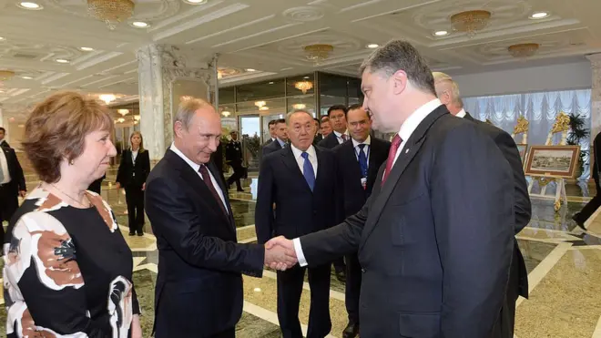 Встреча Владимира Путина с Петром Порошенко в Минске, 2014 год