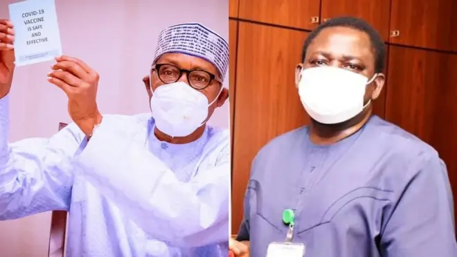 Aarẹ Buhari ati Femi Adesina