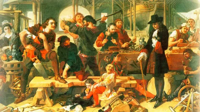 Царь Петр в Дептфорде (Дэниел Маклиз, британский художник XVIII века)