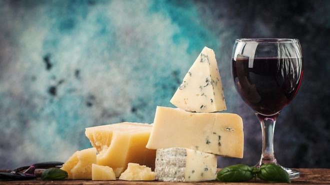 Cheese and glass of red wine