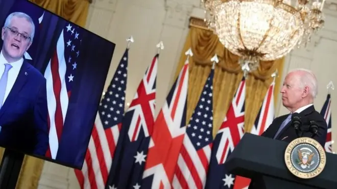 President Joe Biden delivers remarks on a National Security Initiative virtually with Australian Prime Minister Scott Morrison