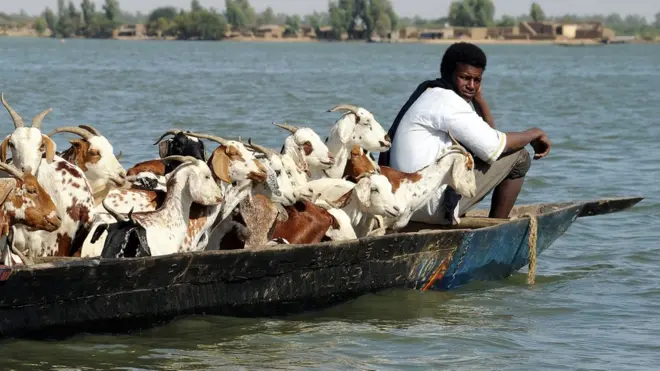 Une pirogue sur le fleuve Niger - archives