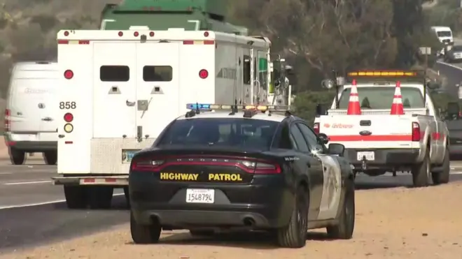 Highway patrol vehicle at the scene